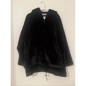 NostraSantissima Black Faux Fur Teddy Pullover Jacket Hoodie NEW NWT